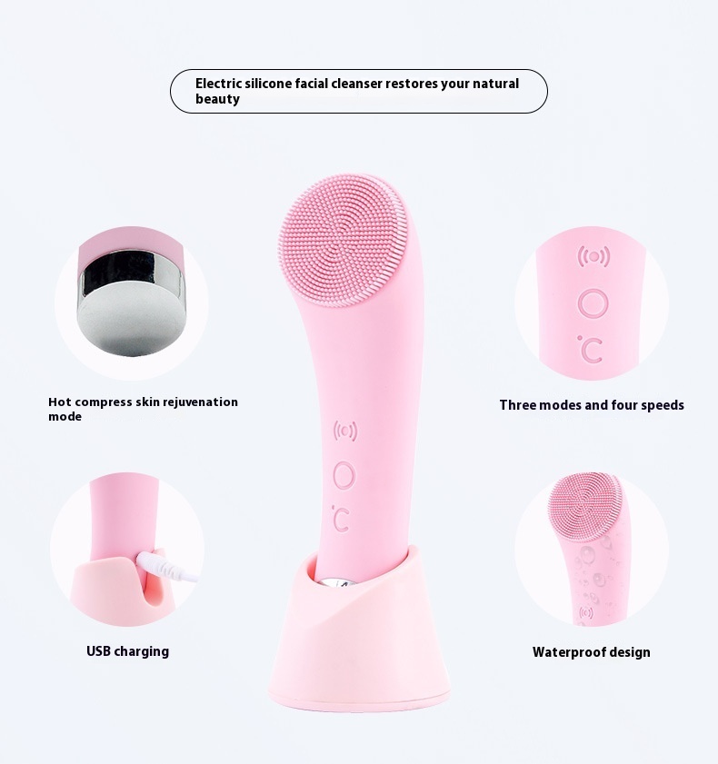 Silicone Face Cleansing Brush Facial Cleansing Brush Electric Facial Brush Vibration Heating - Image 5