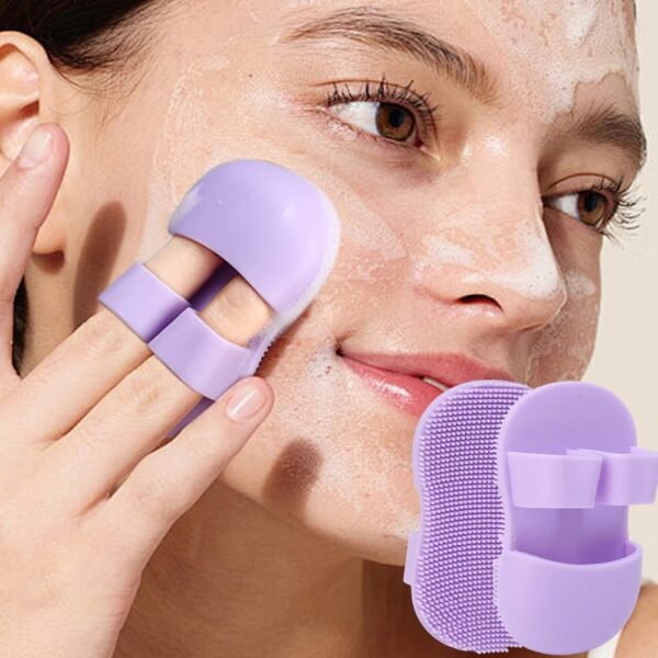 2PC Face Scrubber Mini Facial Brush Silicone Wash Exfoliator Finger Glove Pads Handheld Cleansing Brushes Tool Skin Care Deep Clean Baby Shampoo Baby Bath Brush - Image 3
